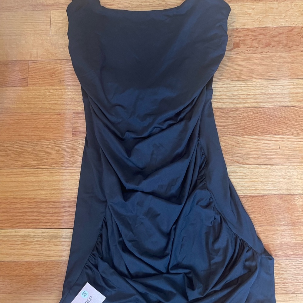 Strapless Black Draped Evening Dress